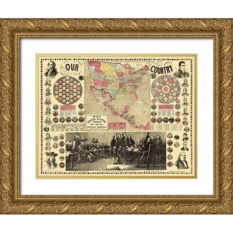 United States, Declaration Signing - Purley 1859 Gold Ornate Wood Framed Art Print with Double Matting by Purley