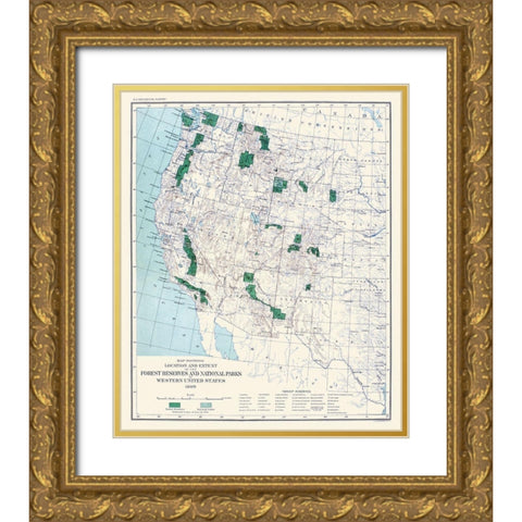 Western Forest Reserves, National Parks 1899 Gold Ornate Wood Framed Art Print with Double Matting by US Forest Serv