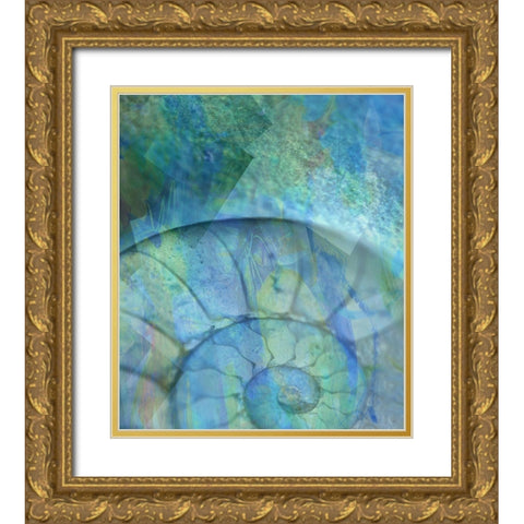 La Concha II Blue Gold Ornate Wood Framed Art Print with Double Matting by Bartola