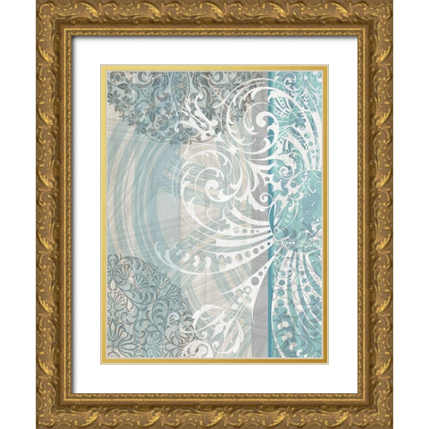 Patterns Teal II Gold Ornate Wood Framed Art Print with Double Matting by Franklin