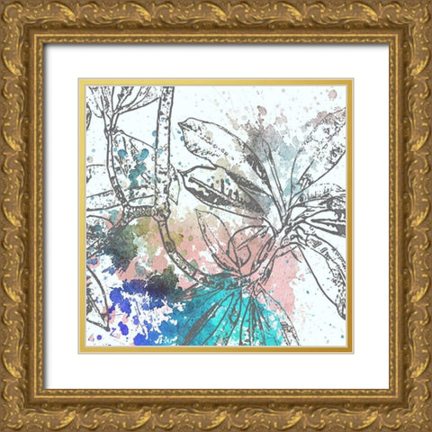 Tree Splatter Blue I Gold Ornate Wood Framed Art Print with Double Matting by Franklin