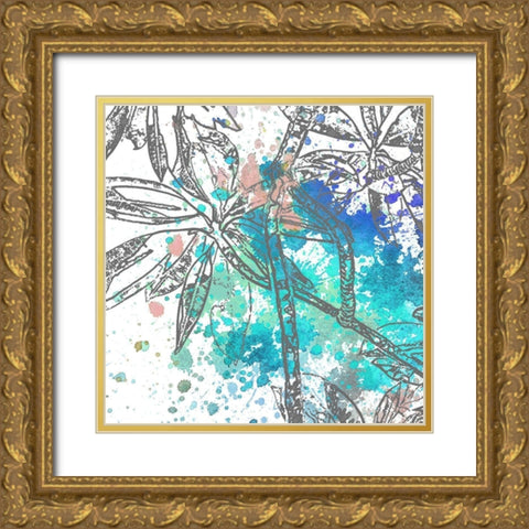Tree Splatter Blue II Gold Ornate Wood Framed Art Print with Double Matting by Franklin