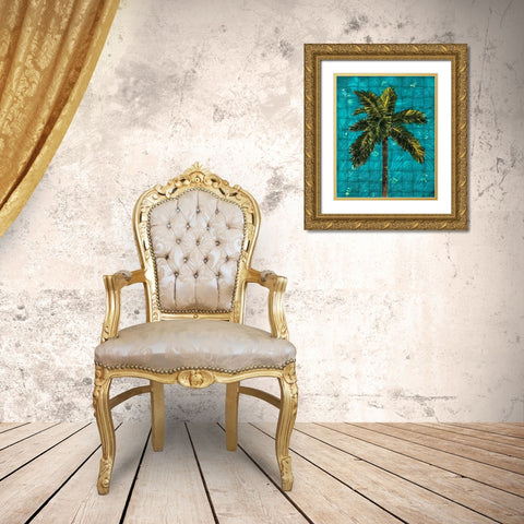 Fiesta Palm Turquoise Gold Ornate Wood Framed Art Print with Double Matting by Simons
