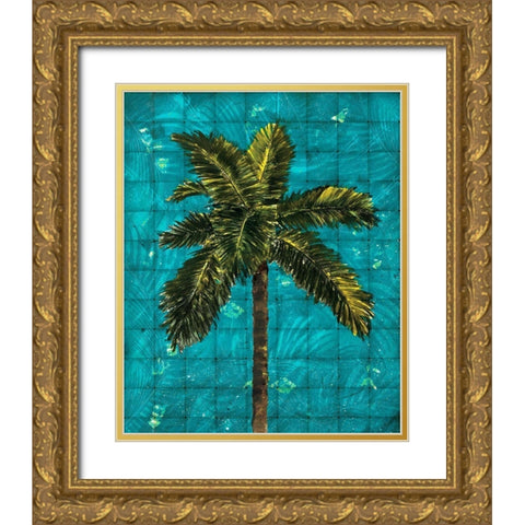 Fiesta Palm Turquoise Gold Ornate Wood Framed Art Print with Double Matting by Simons