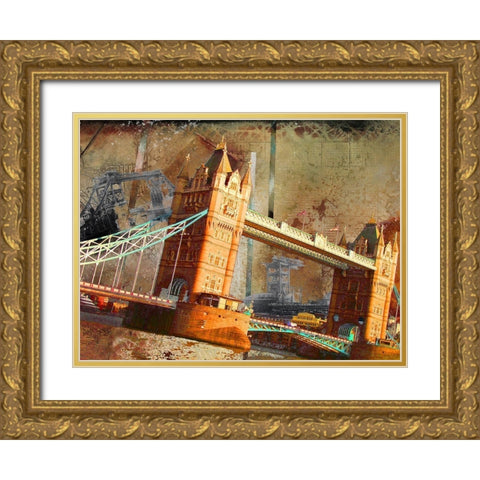 London Bridge Gold Ornate Wood Framed Art Print with Double Matting by Simons