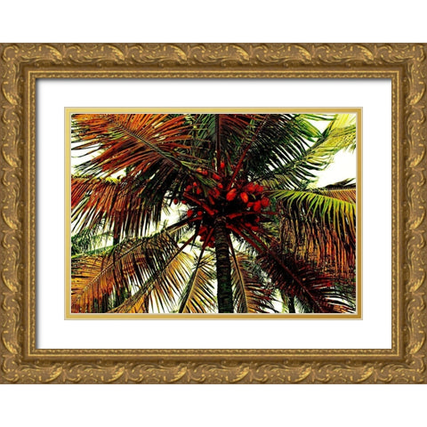 Neon Palm Hot Gold Ornate Wood Framed Art Print with Double Matting by Simons