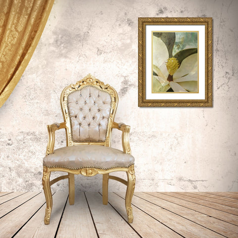 Painted Magnolia Gold Ornate Wood Framed Art Print with Double Matting by Simons