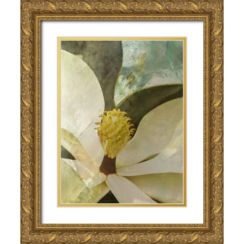 Painted Magnolia Gold Ornate Wood Framed Art Print with Double Matting by Simons