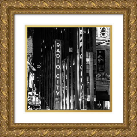 Radio City BnW Gold Ornate Wood Framed Art Print with Double Matting by Simons