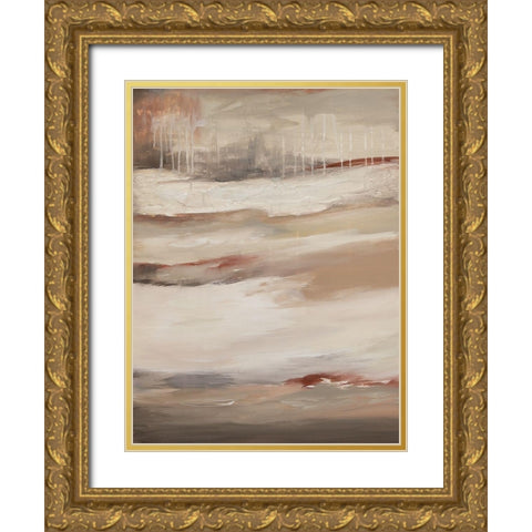Earthtone Abstract B Gold Ornate Wood Framed Art Print with Double Matting by Hinz