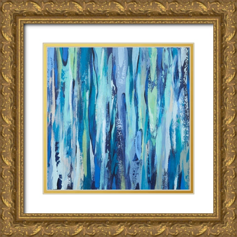 Abstract Blue Ribbon Gold Ornate Wood Framed Art Print with Double Matting by Hinz