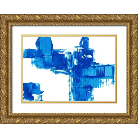 Blue Mark II Gold Ornate Wood Framed Art Print with Double Matting by King