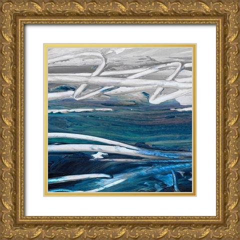 Blue Wave II Gold Ornate Wood Framed Art Print with Double Matting by King