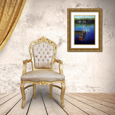Electric Blue II Gold Ornate Wood Framed Art Print with Double Matting by Ricci