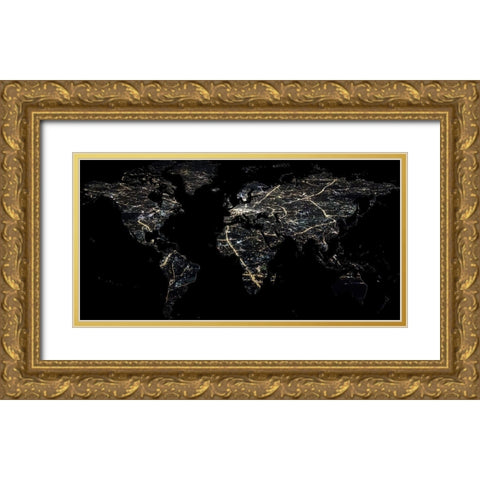 Night Map Gold Ornate Wood Framed Art Print with Double Matting by Phillip, Jamie