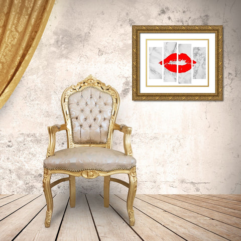 Red Lips Gold Ornate Wood Framed Art Print with Double Matting by Phillip, Jamie