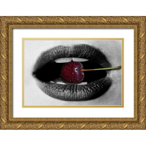 Black Lips Gold Ornate Wood Framed Art Print with Double Matting by Phillip, Jamie