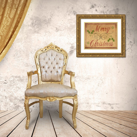 Merry Christmas Gold Ornate Wood Framed Art Print with Double Matting by Phillip, Jamie