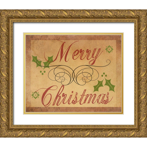 Merry Christmas Gold Ornate Wood Framed Art Print with Double Matting by Phillip, Jamie