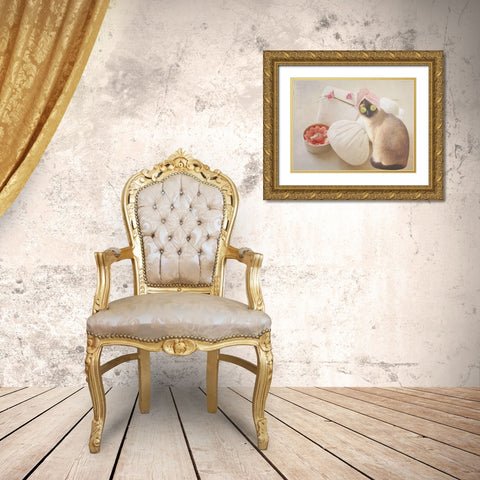Members Only Cat Spa Gold Ornate Wood Framed Art Print with Double Matting by Phillip, Jamie