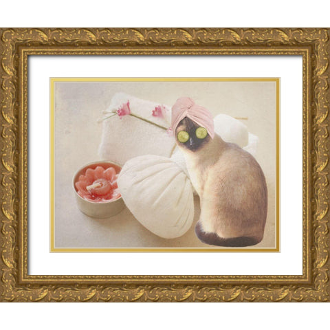 Members Only Cat Spa Gold Ornate Wood Framed Art Print with Double Matting by Phillip, Jamie