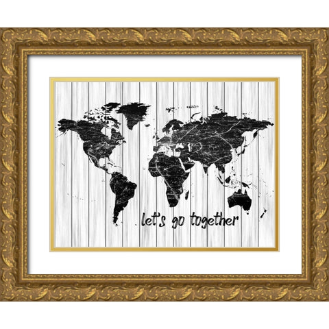 Lets Go Map Gold Ornate Wood Framed Art Print with Double Matting by Phillip, Jamie