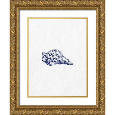 Indigo Shell 1 Gold Ornate Wood Framed Art Print with Double Matting by Phillip, Jamie