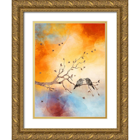 Abstract Bird Gold Ornate Wood Framed Art Print with Double Matting by Phillip, Jamie