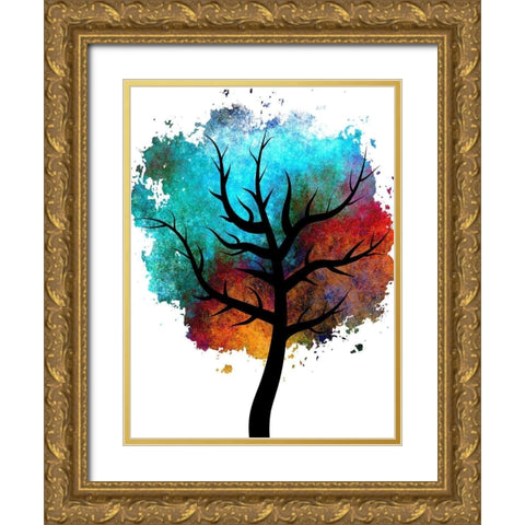 Colored Tree Gold Ornate Wood Framed Art Print with Double Matting by Phillip, Jamie