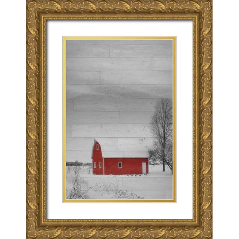 Red Barn Gold Ornate Wood Framed Art Print with Double Matting by Phillip, Jamie