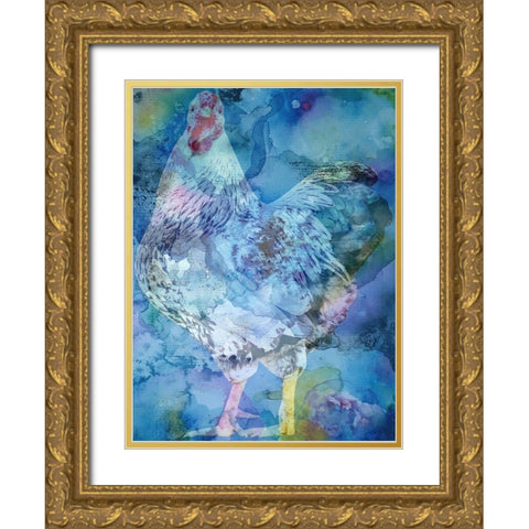 Rooster Gold Ornate Wood Framed Art Print with Double Matting by Phillip, Jamie