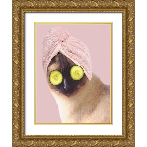 Spa Cat 2 Gold Ornate Wood Framed Art Print with Double Matting by Phillip, Jamie