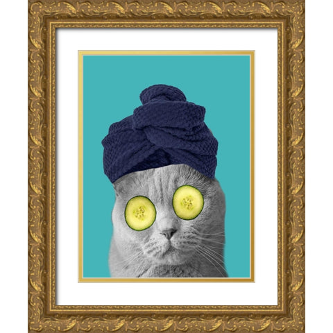 Spa Cat 3 Gold Ornate Wood Framed Art Print with Double Matting by Phillip, Jamie