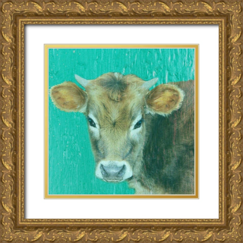 Hello Moo Gold Ornate Wood Framed Art Print with Double Matting by Phillip, Jamie