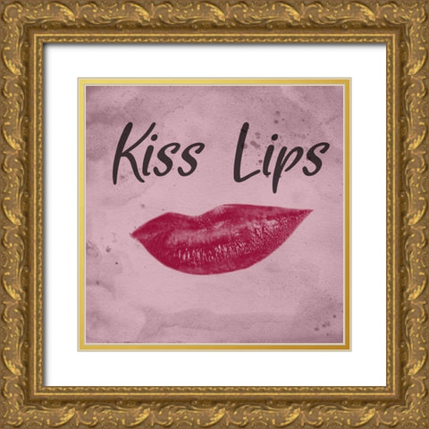 Kissy Lips Gold Ornate Wood Framed Art Print with Double Matting by Phillip, Jamie