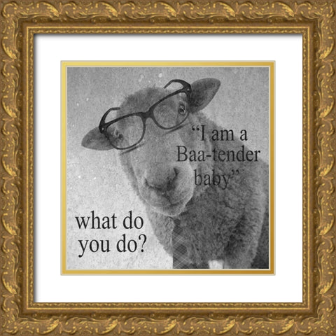 Baa-Tender Gold Ornate Wood Framed Art Print with Double Matting by Phillip, Jamie
