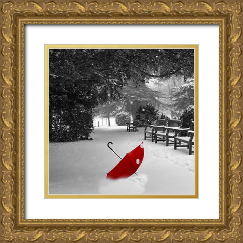 Red Snow Gold Ornate Wood Framed Art Print with Double Matting by Phillip, Jamie