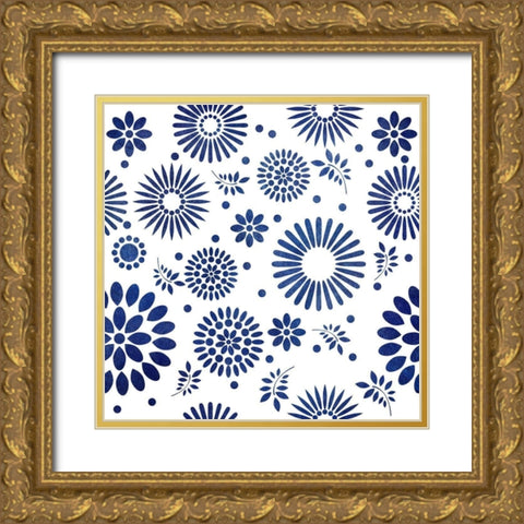 Botanical Indigo Gold Ornate Wood Framed Art Print with Double Matting by Phillip, Jamie