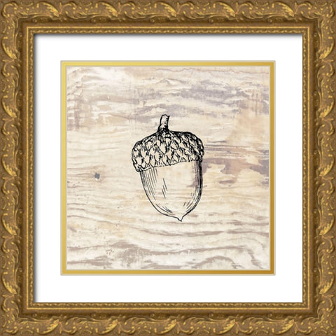 Fall Acorn Gold Ornate Wood Framed Art Print with Double Matting by Phillip, Jamie
