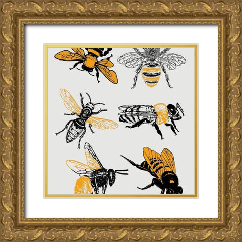 Honey Bees Gold Ornate Wood Framed Art Print with Double Matting by Phillip, Jamie