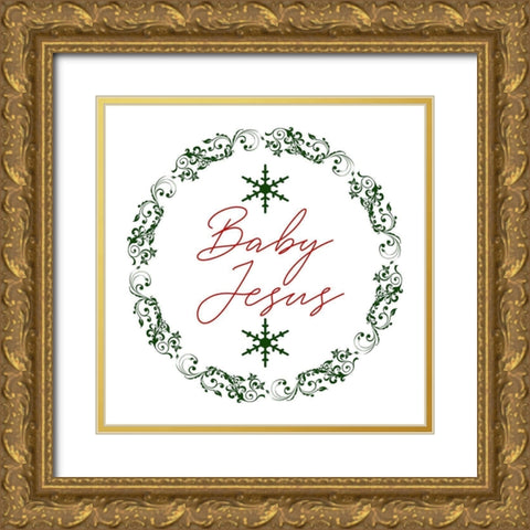 Christmas Wreath Gold Ornate Wood Framed Art Print with Double Matting by Phillip, Jamie