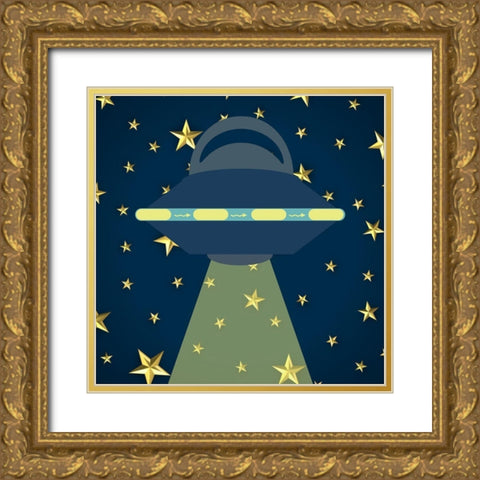Space Friends  Night Gold Ornate Wood Framed Art Print with Double Matting by Phillip, Jamie