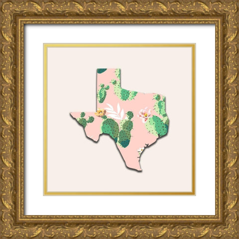 Texas Map Gold Ornate Wood Framed Art Print with Double Matting by Phillip, Jamie