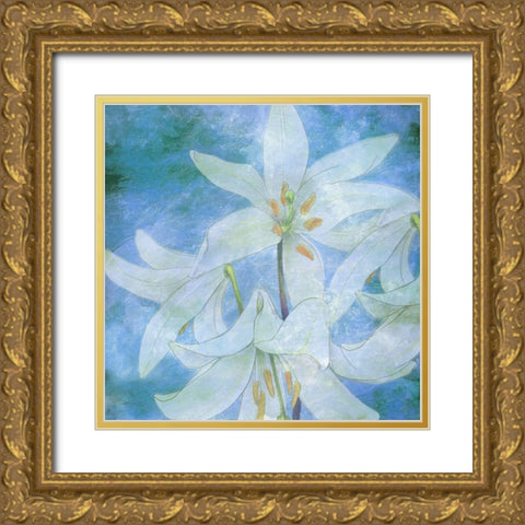 Aqua Bloom Gold Ornate Wood Framed Art Print with Double Matting by Phillip, Jamie