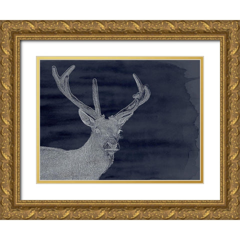 Indigo Deer Gold Ornate Wood Framed Art Print with Double Matting by Urban Road