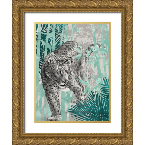 Leopard Gold Ornate Wood Framed Art Print with Double Matting by Urban Road