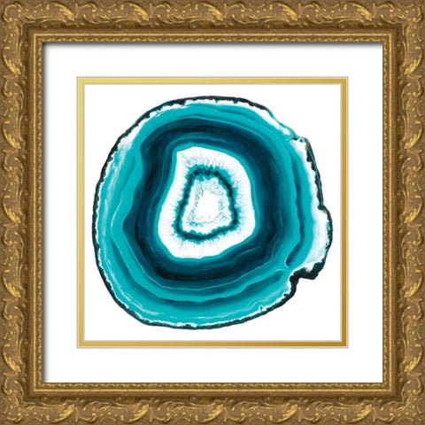 Agate Slice Aqua Gold Ornate Wood Framed Art Print with Double Matting by Urban Road