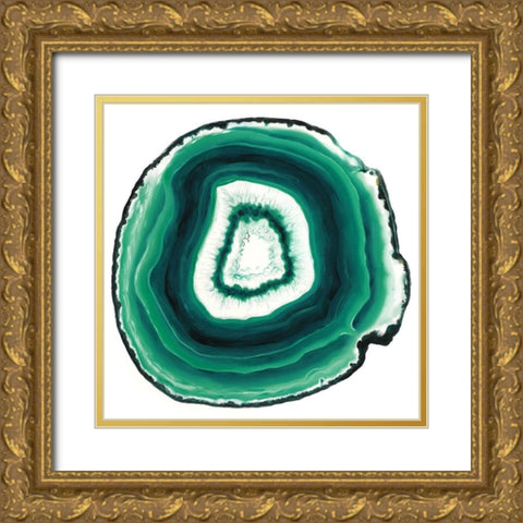 Agate Slice Green Gold Ornate Wood Framed Art Print with Double Matting by Urban Road