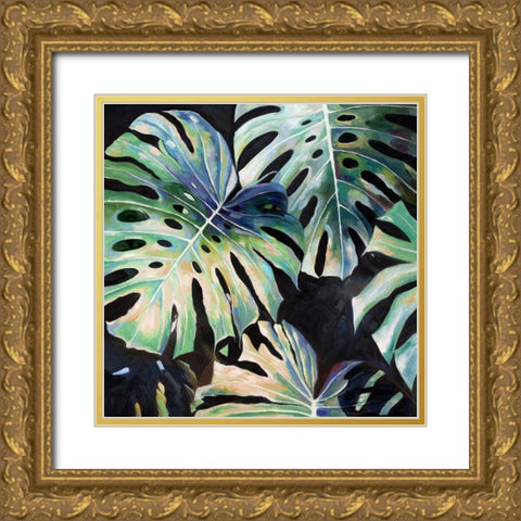Midnight Monstera I Art Print Gold Ornate Wood Framed Art Print with Double Matting by Urban Road