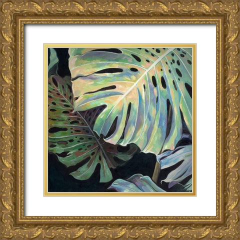 Midnight Monstera II Art Print Gold Ornate Wood Framed Art Print with Double Matting by Urban Road